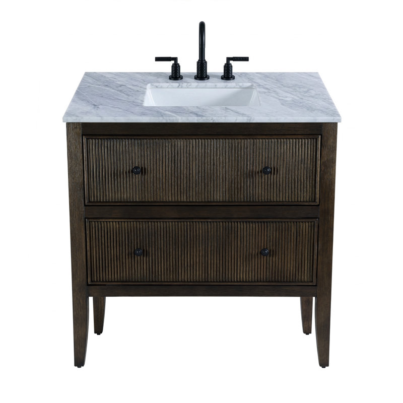 Keaton 36 in. W Marble Top 2 Drawer Bathroom Vanity, Dark Coffee