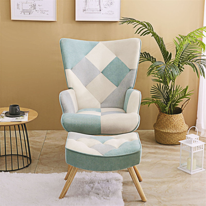 Chaise d'appoint moderne avec repose-pieds, Bleu