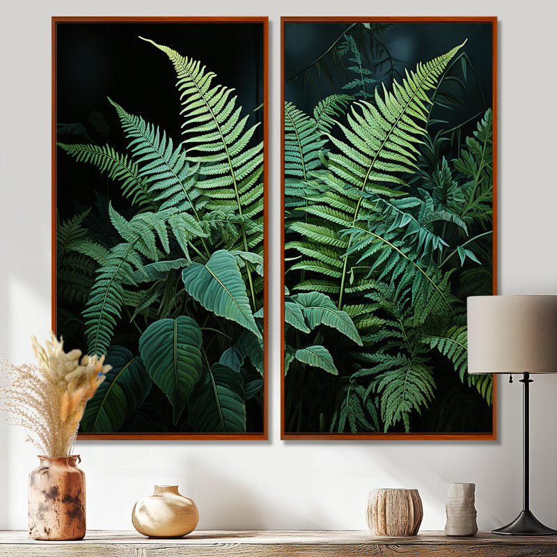 Fougères vertes et noires Dynamic Contrast III - ensemble d'art mural moderne de 2, 40" H x 40" W, Brown
