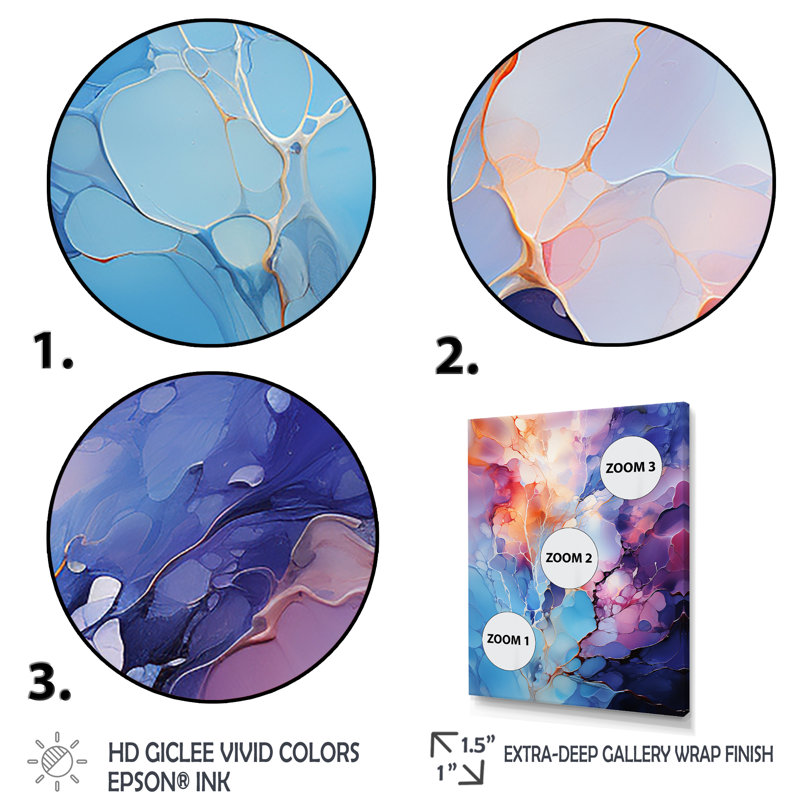 «Blue Illuminated Electro Reverie - Abstract Collages», art mural, Cadre flottant doré, H 44 po x l 34 po x P 1,5 po