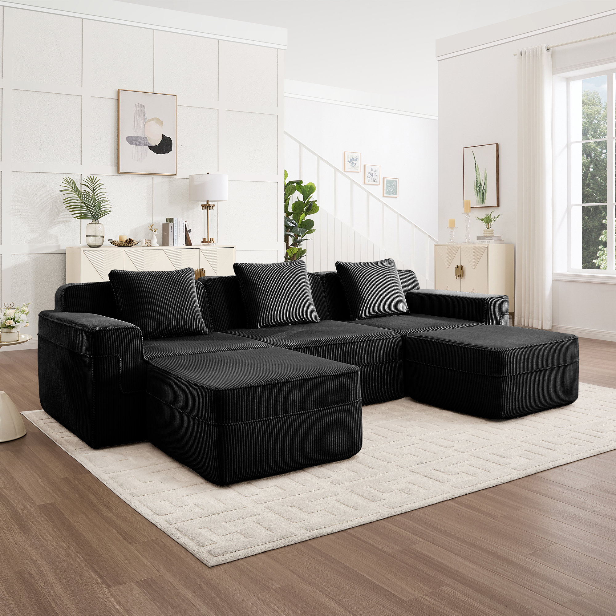 Latitude Run® Modular 3-seat U-shaped Sectional Sofa With Soft Corduroy ...