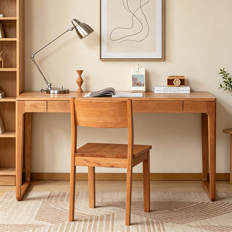 Rectangular Modern Cherry Solid Wood Writing Desk, 29.52" H x 55.11" W x 23.62" D