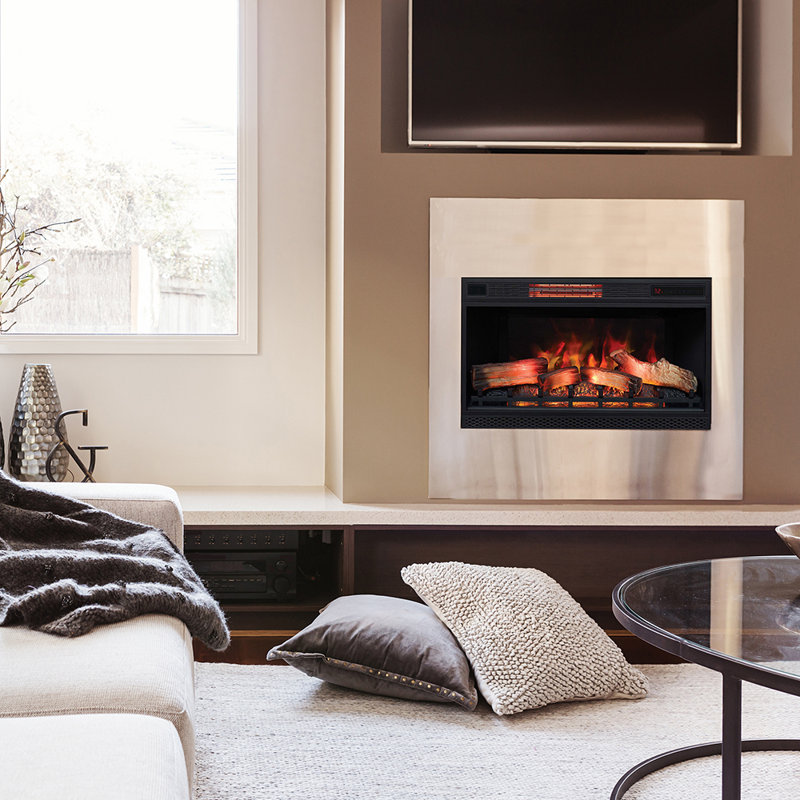 Lagoudera Symple Stuff Black Recessed Wall Mounted Electric Fireplace with BTU 5200, 20.6" H x 34.1" W x 9.6" D