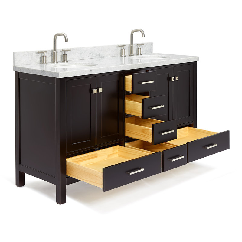 Ensemble de meuble-lavabo double 61 po Cambridge, Espresso / nickel brossé, Ovale