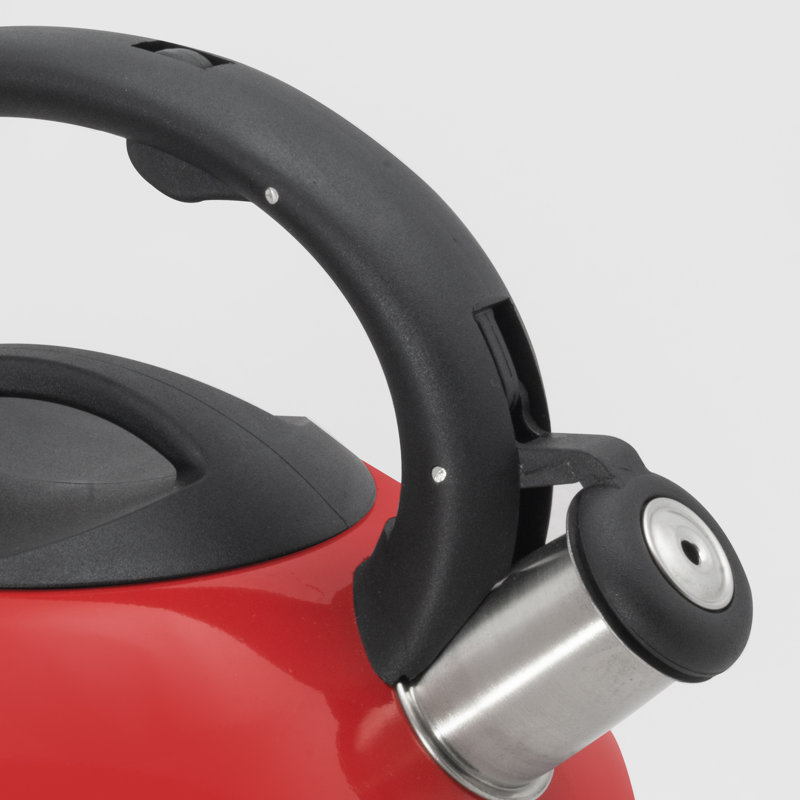 Red 3 Quart Stainless Steel Whistling Tea Kettle