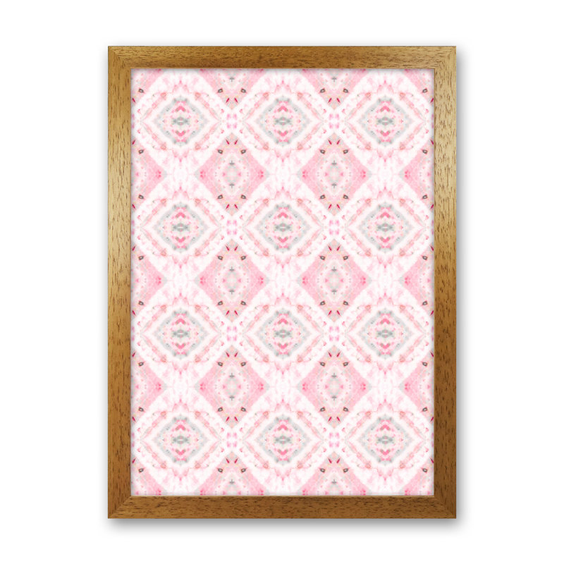 Boho Shibori Pink - Print, 88cm H x 64cm W x 3cm D, Brown Framed