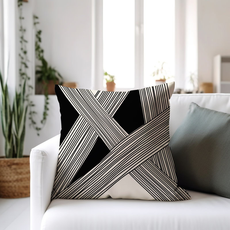 Cassie Abstract Outdoor Reversible Throw Pillow, 15"H x 15"W, Black/Cream/Black