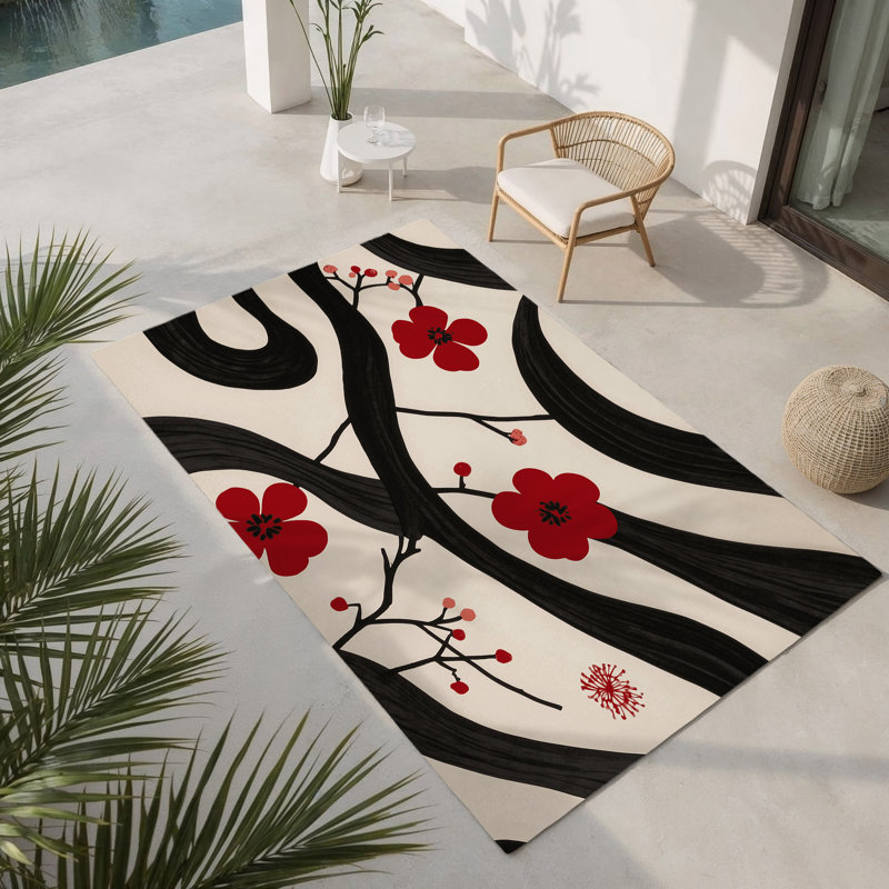 Tapis intérieur et extérieur Cherry Hues, Rectangle 1 pi 6 po x 2 pi 6 po