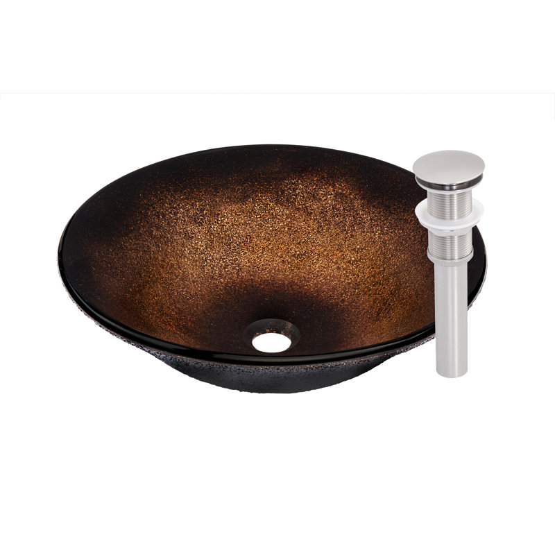 Novatto 17.5'' Glass Circular Bathroom Sink, Brushed Nickel