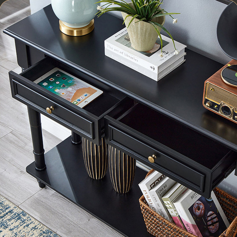 Console rétro en bois massif noir, 39.37, A