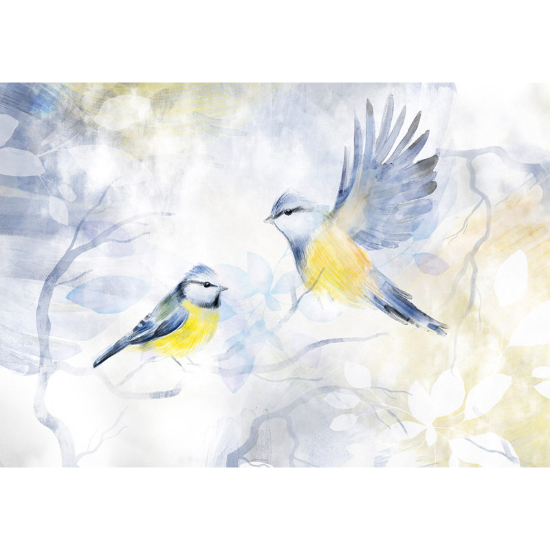 Murale animaux pelez et collez - aquarelle oiseaux bleu, L 41 po x l 57 po