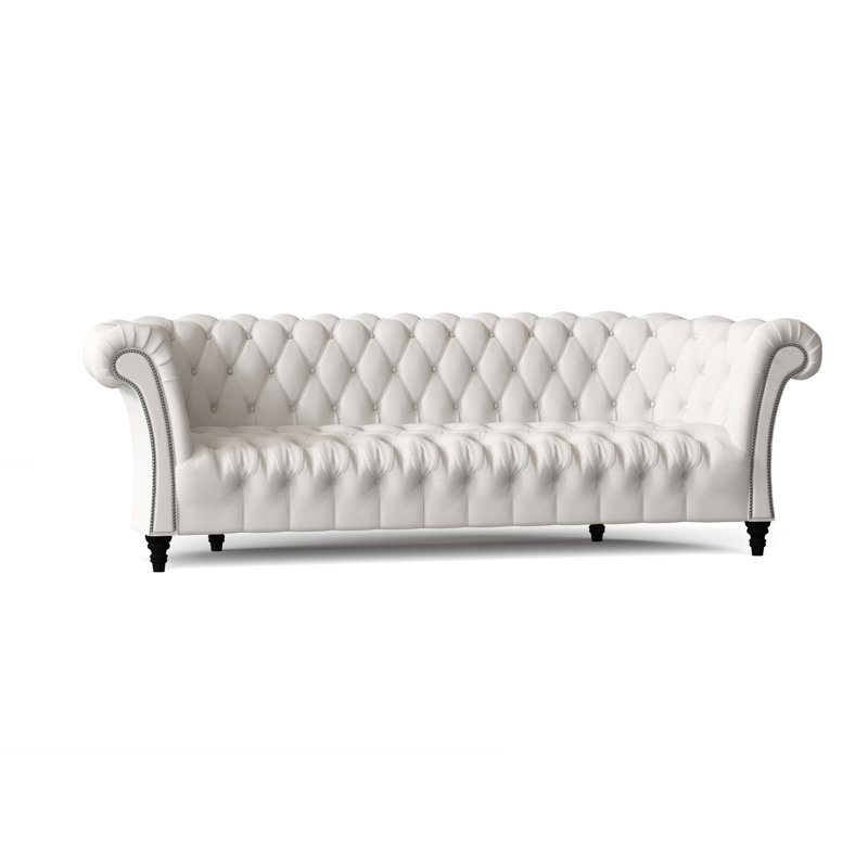 Canapé Chesterfield à accoudoirs roulés, Blanc Klein, Naturel, Standard