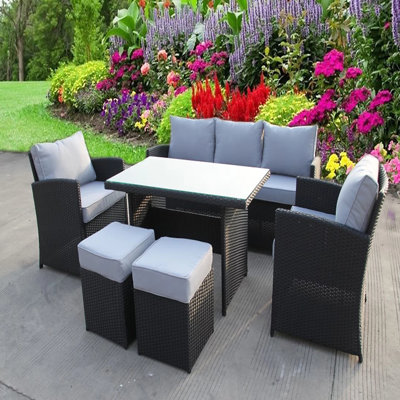 7 - Person Wicker Patio Dining Set with Rectangular Table