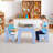 Wooden 4 In 1 Kids Table And 2 Chairs With Storage Drawers & 2 Removable Tabletops,Compatible With Lego And Duplo Bricks