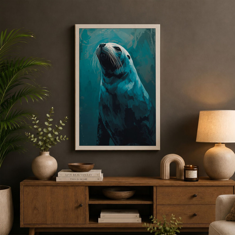 Seal in Teal Waters Coastal - Wrapped Canvas, 30x20 - 76.2 x 50.8 cm, White Border