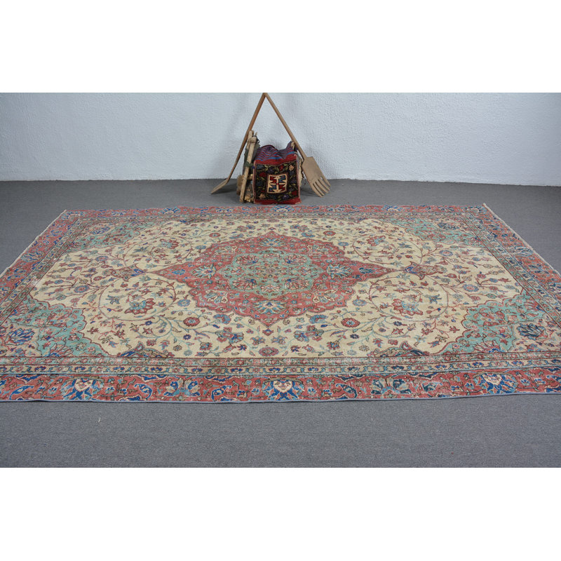Tapis turc, tapis décoratif, tapis Boho, tapis rétro, tapis surdimensionnés 6,9 x 11,5 pi, tapis rouge neutre