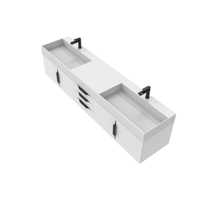 84" Amazon Double Bathroom Vanity with Top, White, White, Black