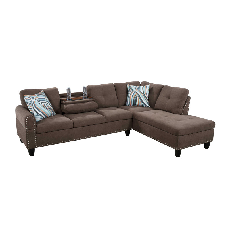 Mithat Upholstered L-Shaped Sectional Right Hand Facing, Brown Corduroy