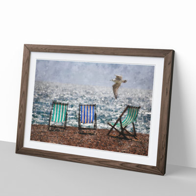 Seagull over Brighton Beach Deckchairs - Picture Frame Graphic Art