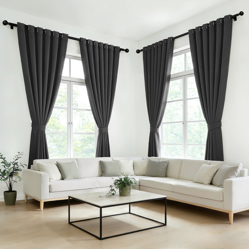 Grommet Top Blackout Room Darkening Curtains, Solid Thermal Insulated Polyester Window Curtain Set, 2 Panels, 52" W x 90" L