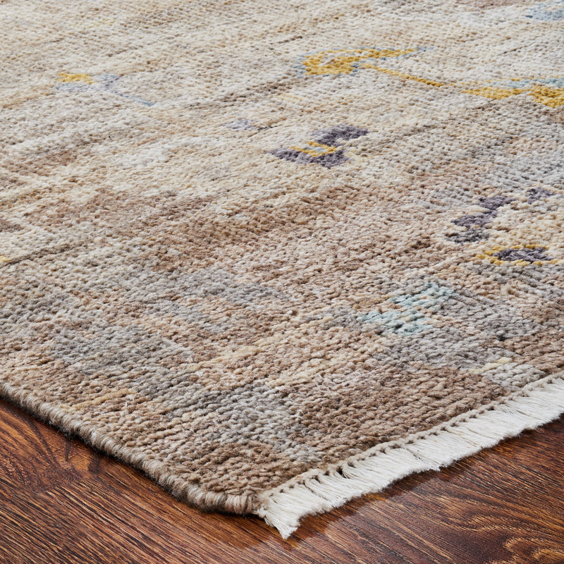 Francess Hand Knotted Oriental Area Rug in Tan, Rectangle 5' x 7'