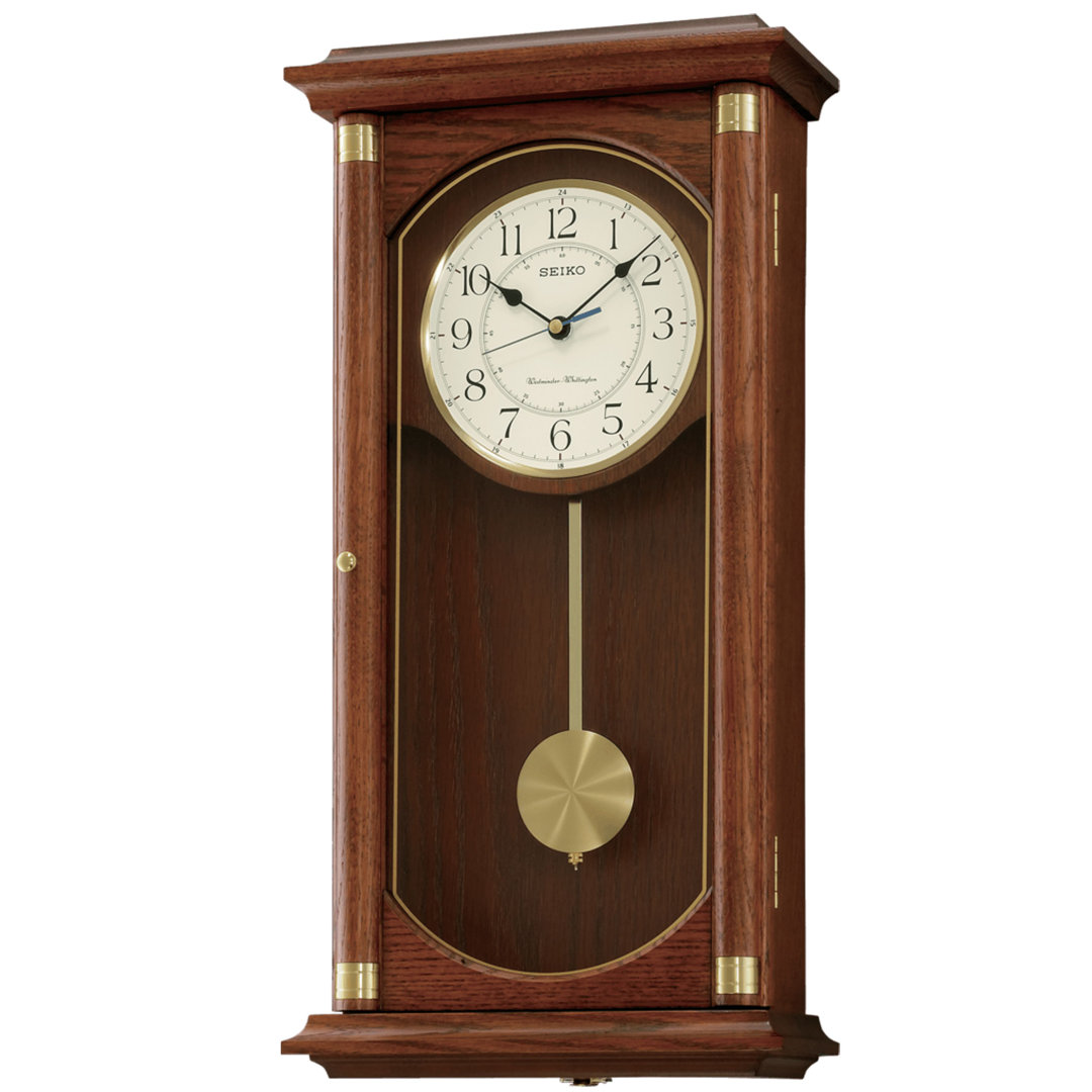QXH039BLH Pendulum Wall Clock, Brown Seiko