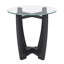 Table basse ronde en verre trempé avec cadre en bois noir mat, table centrale compacte de 23,5 pouces pour le salon, le bureau et l’appartement