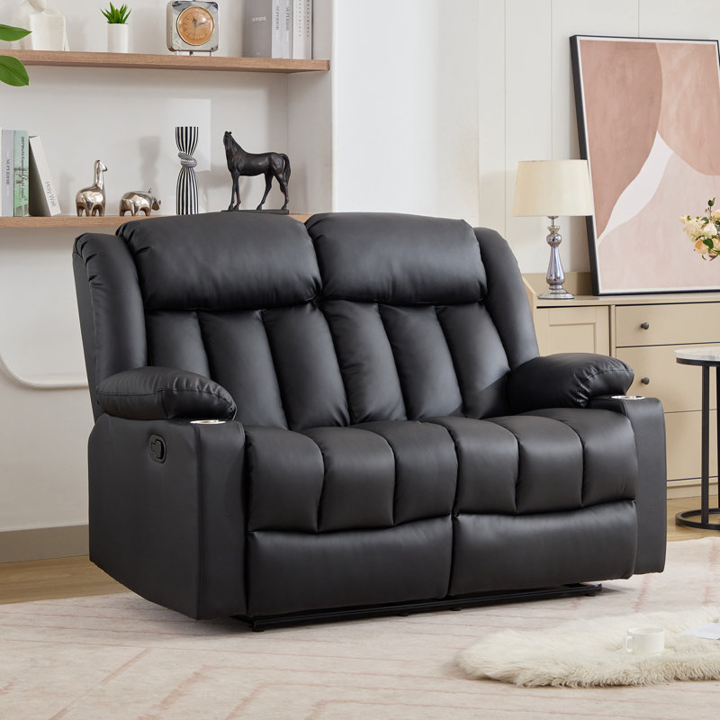 Kyleigh Sheridan150Cm Faux Leather Padded Reclining Sofa, Black