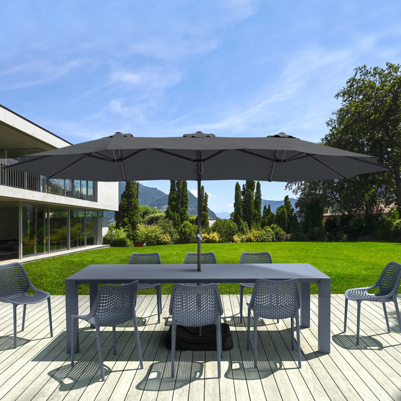 15 Ft Dark Gray Steel Market Patio Umbrella with Base
