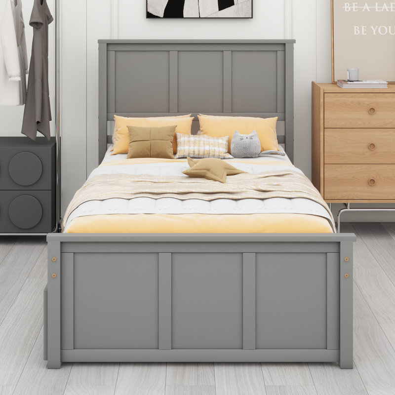 Lit plateforme avec lit gigogne, Gris