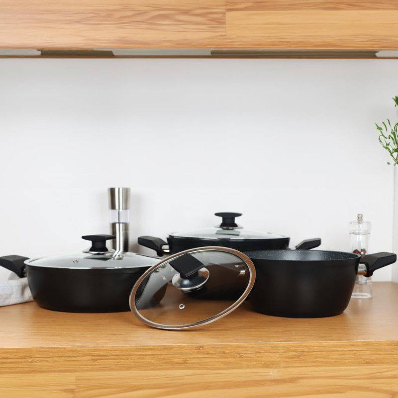Serenk Excellence Cookware Set Non-Stick 7 Piece Granite Pots and Pans Set