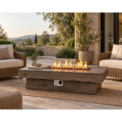 Table de foyer d'extérieur au propane en béton à grain de bois 50 po 50 000 BTU avec couvercle et réservoir