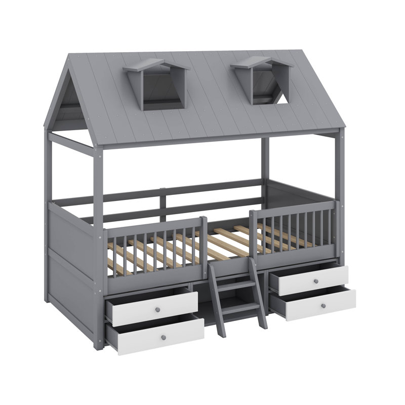 Lit simple en bois, Gris