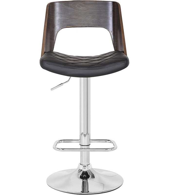 Bentwood Contemporary Modern Stylish Wood Back Adjustable Swivel Bar Stool with Diamond Quilted Finish Curved Seat and Back
