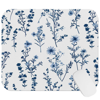 Botanical Blue WIldflowers Floral Pattern XIII Plants Cottage & Cottagecore Gaming Cute Office Laptop Desk Pad Gift Mat Square Rectangle Non-Slip Mousepad