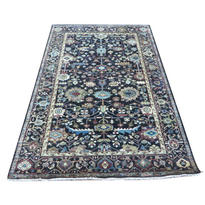 Tapis de la surface en laine noir anthracite 6 pi x 8 pi 11 po one-of-kind noué la
