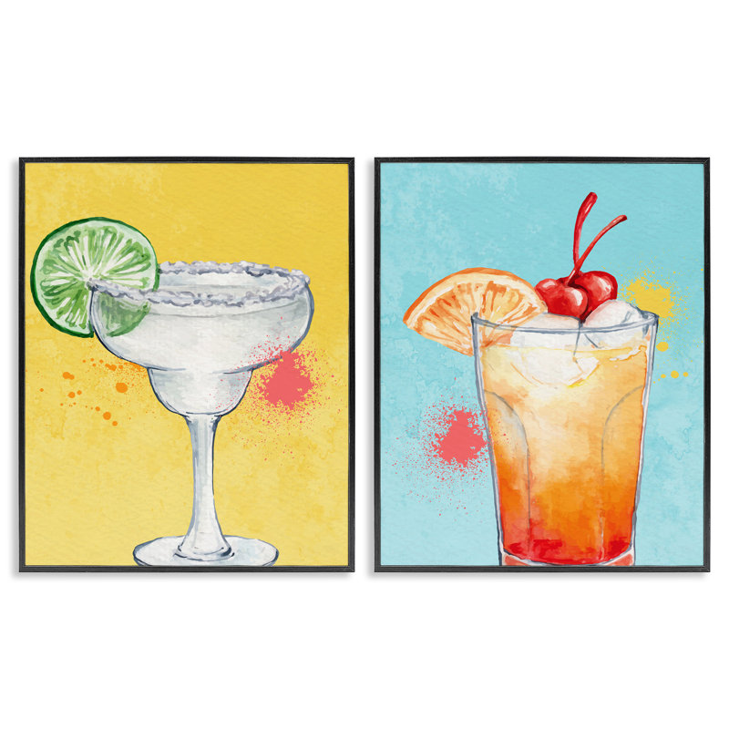 Cocktail with Modern Splash, ensemble de 2 giclées encadrées, design par Kim Allen, H 14 po x l 22 po