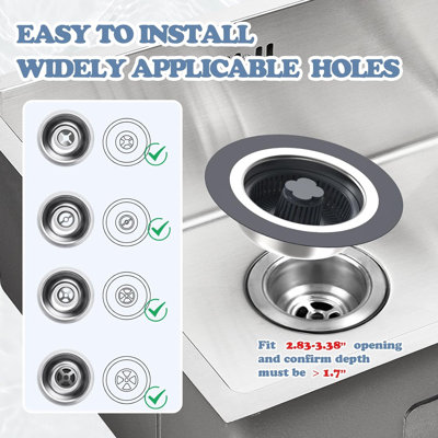 3 in 1 Kitchen Sink Drain Strainer and Stopper Combo Foldable Handle for US Standard 3-1/2" Drain