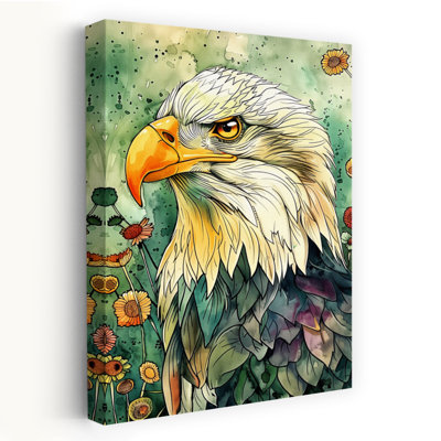 Majestic Eagle Wildflowers Colorful Dreamy Vibrant Bird Eagle Nature Portrait Wall Art Print