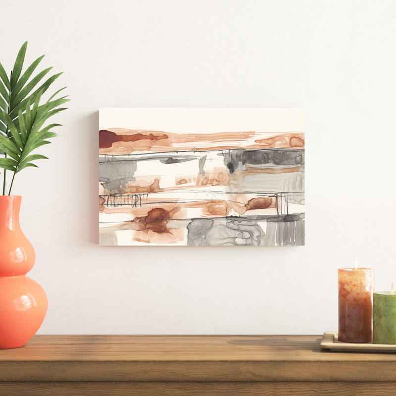 «Terra Cotta Lines II», peinture sur toile, H 12 po x l 18 po, Non, Toile tendue