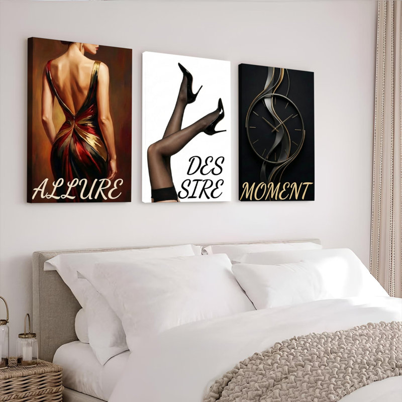 Ensemble de 3 toiles murales « Allure Desire Moment » pour la décoration du salon et de la chambre, H 36 po x l 72 po