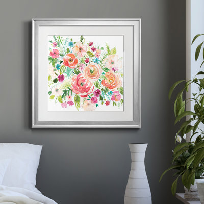 Illustrated Garden by J Paul - Matted and Framed Under Acrylic Glass, Large Living Room Wall Art