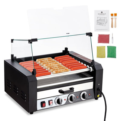 Homhougo Steel Non Stick Hot Dog Roller Sandwich Maker & Panini Press with Glass Lid