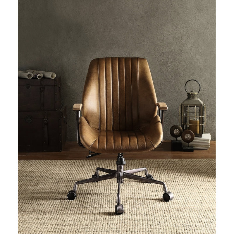 Fauteuil ergonomique en cuir pour bureau professionnel avec siège réglable, Café