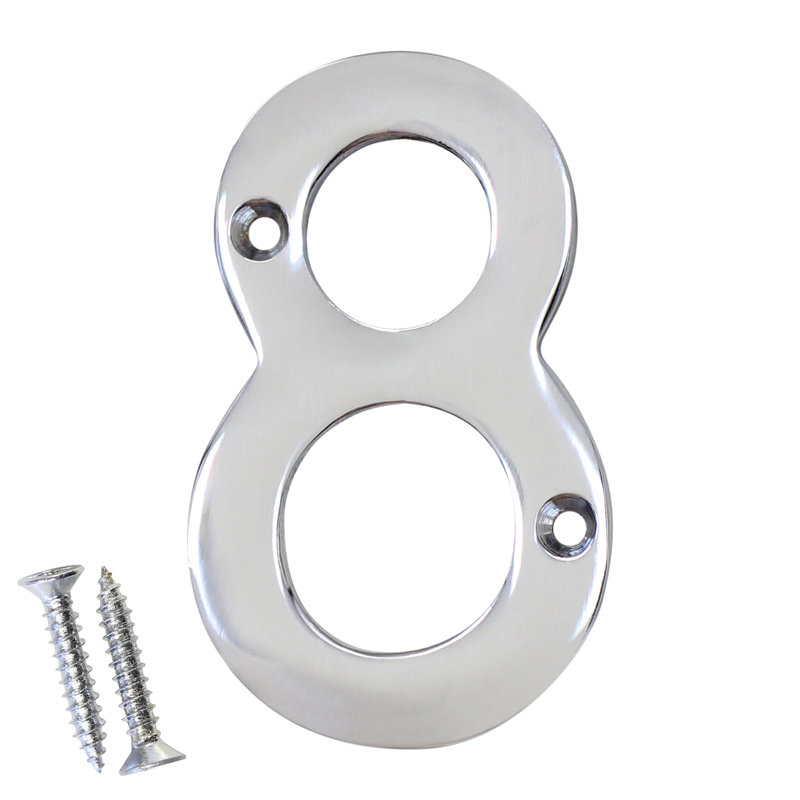 Numéro de maison laiton à fixation en surface, Chrome poli, 8, H 3 po