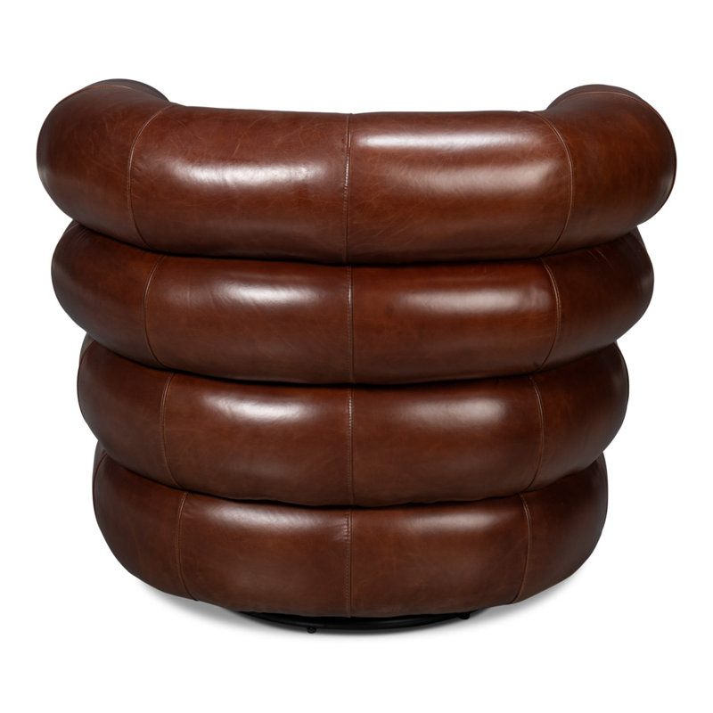 Swivel Barrel Chair, Brown Leather