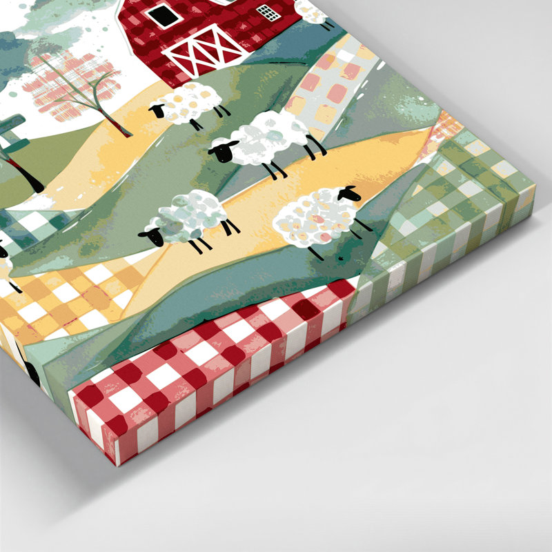 «Farm Gingham Checks», art mural sur toile beige, H 11 po x l 14 po