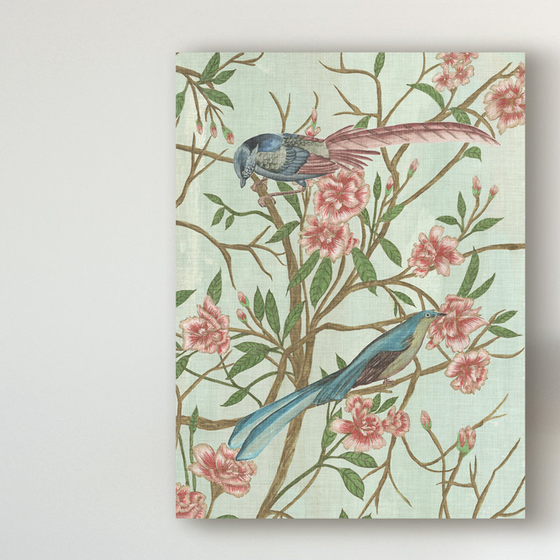 « délicat chinoiserie iv », peinture sur toile tendue, H 47 po x l 35 po x P 2 po