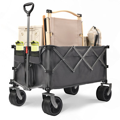 Chariot pliable grande capacité de 400 L avec grandes roues tout-terrain, chariot utilitaire pliable robuste de 204 kg (450 lb) pour le camping et la plage