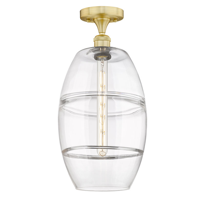 Plafonnier semi-encastré 1 lumière Edison - Abiagael, H 18,63 po x l 10 po x P 10 po, Transparent, Or satiné